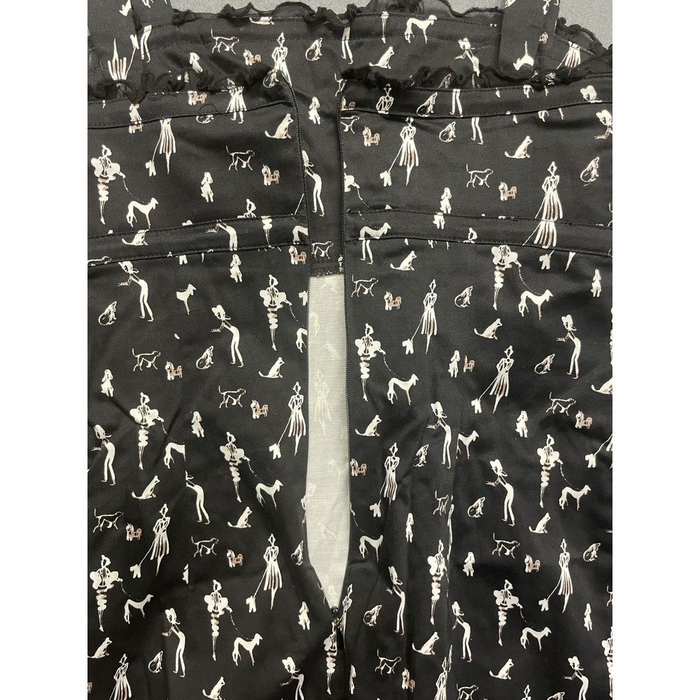 Black Novelty Dog Walker Print Ruffle Trim Sheath Dress Sleeveless Square‎ Neck - Picture 10 of 12